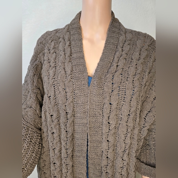 Umgee Cardigan Sweater Women's S/M Brown Chenille Cable Knit Open Front Boho - Picture 3 of 10